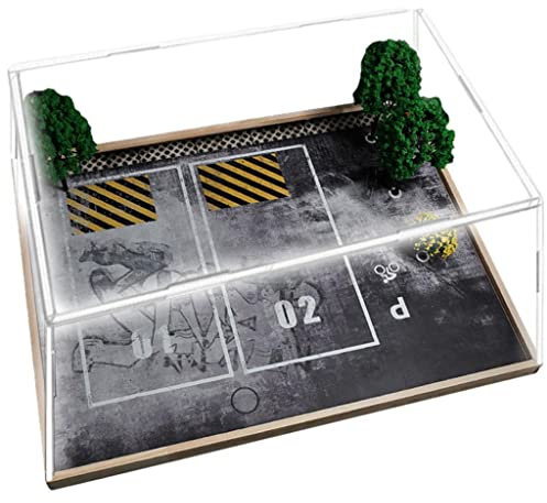 Mini 1/24 Diorama Parcheggio Garage con Alberi Acrilici, Vetrina Modello Auto in Legno Decorazione Casa Ufficio Decorazione 1:24 Scena Modello - 2 Posti Auto