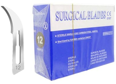 100 pz Sterile n. 12 curva Lame Medico Chirurgiche Rasoio Monolama per Dentale, Dermaplaning, Dissezione, Podologia, Rimozione Acne,Intagliare e Realizzare Artigianalmente