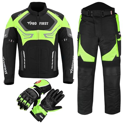 Motorcycle Motorbike suits for men 2 piece Motorcycle waterproof Cordura Fabric Suit Motorbike Jacket Trouser & Gloves Fully Protective Set for Bikers - All Weather