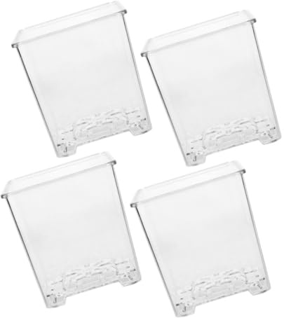 KONTONTY Lot de 4 Jardinières à Orchidées Transparentes Carrées Drainage, Pots de Pépinière Ventilés pour Rempotage D’intérieur et Décoration Maison