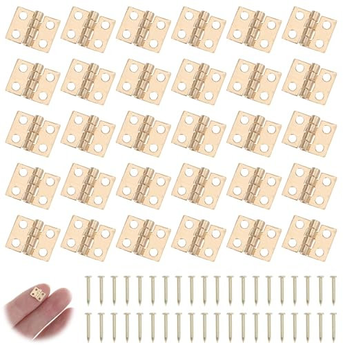 Nogeqi 100 Pcs Small Hinges for Wooden Box,0.31X0.39Jewelry Box Hinges,Folding Butt Mini Hinge for Crafts DIY Accessories(Gold)