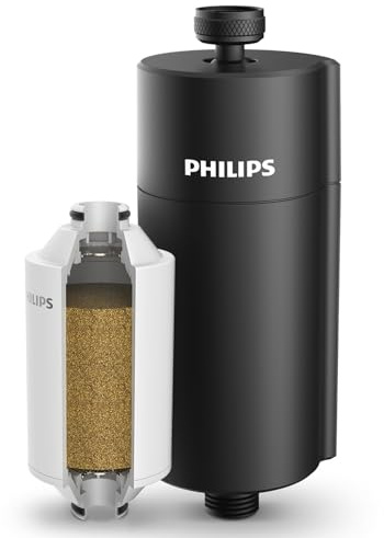 PHILIPS AWP1775BK/37 - Filtro dell'acqua per soffione doccia, colore: nero | Filtro dell'acqua per doccia con KDF certificato NSF, filtraggio a 3 stadi per pelle e capelli più sani, alta pressione