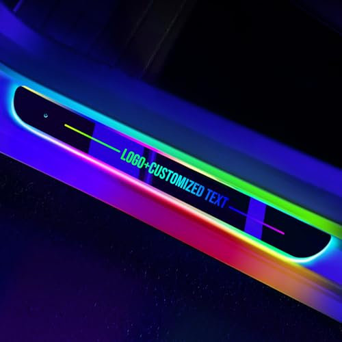 Éclairage de seuil LED en Fibre de Carbone, Personnalisable avec Logo ou Texte de Marque Automobile, offrant 7 Couleurs et 12 Modes de Gradation, adapté à Tous modèles de véhicules