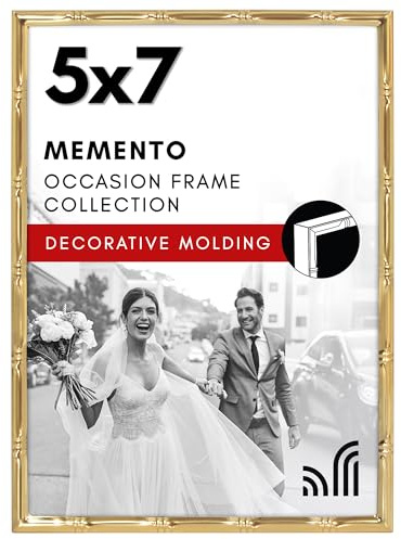 Americanflat 5x7 Metal Picture Frame With Bamboo-Style Molding - Gold Bamboo Frame with Shatter-Resistant Glass - Elegant Gallery Style Frames for Tabletop or Wall Display - Gold