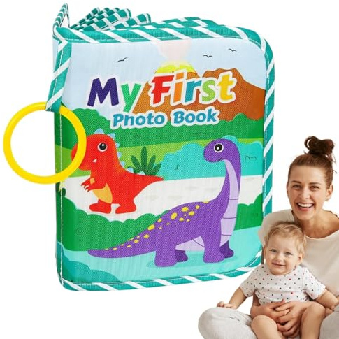 Vhjlfig Album fotografico per bebè, libro a crisi Souvenir Dinosauro per neonato, album portatile giocoso con specchio sicuro per momenti di famiglia, nascita compleanno