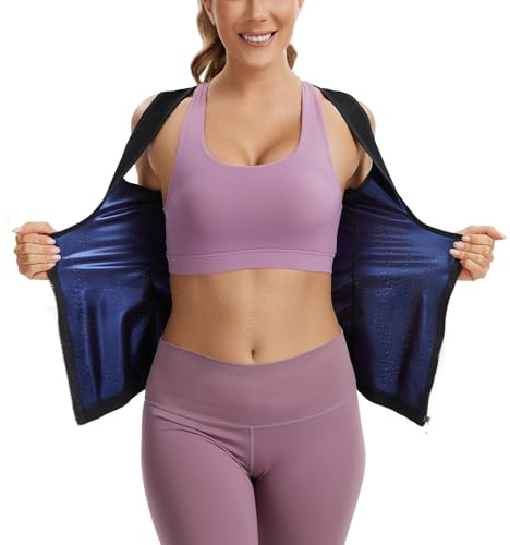 Kiiwah Dambastudräkter, bastuväst med dragkedja, bastutröja, magkontroll, midjeformare, träning, linne, fitness, body, shaper, termobastu, dräkt för gym, yoga, löpning, svart, L/XL