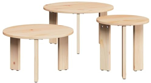 vidaXL Kaffeebord 3 st Naturfärg 47,5 x 47,5 x 27 cm Massiv furu