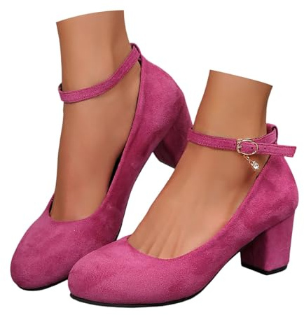 Hsternexy Dirndl Scarpe da donna con tacco Chunky, scarpe da ballo da sposa, con tacco a blocco, ballerine, eleganti per Dirndl, B2 rosa, 42 EU