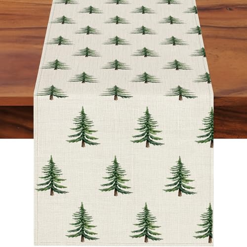 JANGYUHH Grün Weihnachtsbaum Tischläufer Weihnachten Winter Weihnachtsdeko Tischdeko Outdoor Weihnachtstischläufer Tischdecke Dekoration Tischband 40x140 cm