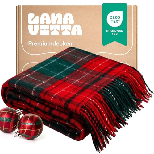 Lanavitta – Wolldecke „Christmas“ – Tagesdecke & Bettüberwurf – Couchüberwurf, Sofadecke, Couchdecke, Sesseldecke – 100% Neuseeland-Wolle – Rot – 140x200 cm