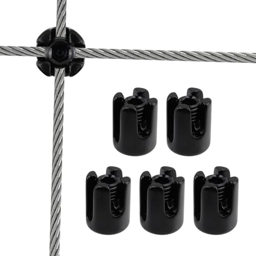 Antrader Abrazaderas cruzadas de cable de 1/4 pulgadas, clip de cuerda de alambre cruzado para cuerda de alambre de 6 mm o accesorios de varilla, acero inoxidable, juego de 5 piezas, color negro