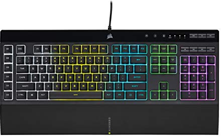 Corsair K55 RGB Pro - Teclado de Juego con Cable IP42 Antipolvo y desbordamiento - 6 Teclas Macro con integración Elgato - Compatible con iCUE - QWERTY NA - PC, Mac, Xbox - Negro