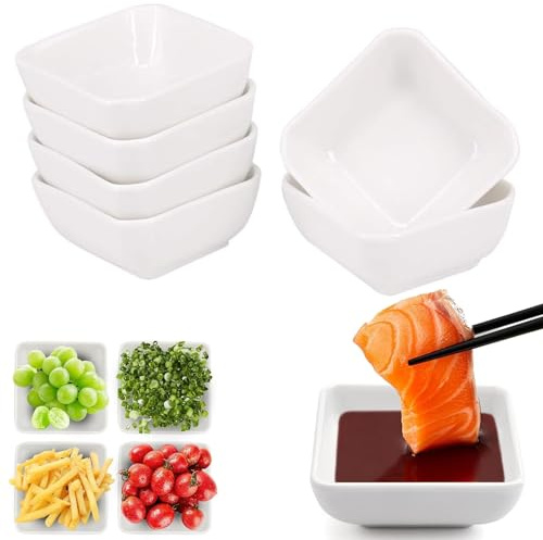 6 Pieces Soy Sauce Dish, 7.3 x 2.7 cm Square Dip Bowls for Sushi Snacks | Mini Dipping Bowls, Dishwasher Safe Serving Dish for Tapas, Dining and Party, Side Seasoning Dish for Sushi Snacks