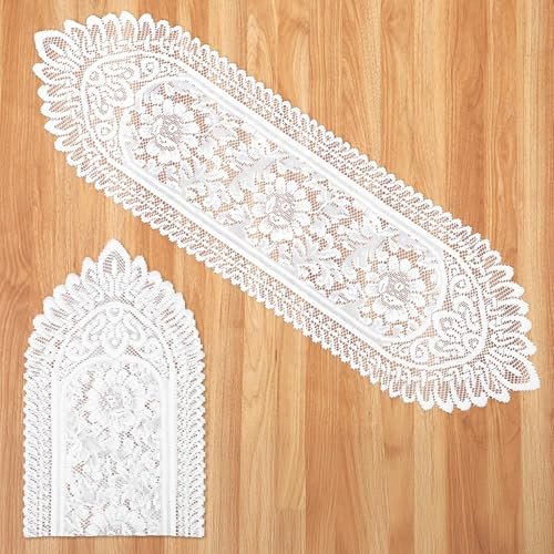 Shimmeroo White Lace Table Runner, Cotton Crochet Rectangular White Lace Tablecloth Doilies Decoration Scarf, 44 X 13 Inches for Tablecloth