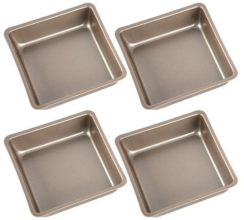 Ipetboom Lot de 4 Mini Moules Carrés Antiadhésifs en Acier au Carbone 11 CM Doré pour Gâteaux Brownies et Desserts Individuels pour Four Friteuse à Air et Bentos