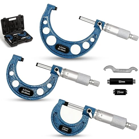 Bügelmessschraube, 3 Stück Präzisionsmikrometer Kalibrierstange Messbereich 0-25 mm 25-50 mm 50-75 mm Digitalmikrometer Messgenauigkeit 0,01 mm Außendurchmesser Mikrometer Stahl mit 25 mm 50 mm