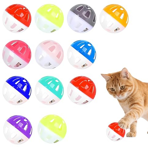 BOBITALK 12 bolas interactivas para gatos con campana y sonajero, colores aleatorios, ideales como pelota de salto de caza para gatitos y gatos adultos
