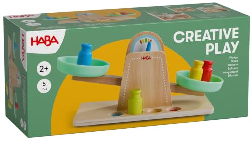 HABA Creative Play Waage aus Holz – Kaufladen & Kinderküche Zubehör ab 2 | Kinder Küchenwaage mit 4 Gewichten – für Kaufmannsladen & Ergänzung für Creative Play