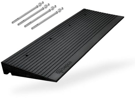 bepco Premium tröskelramp – uppkörningsramp av återvunnet gummi, med lagrade brickor för terrasser, dörrtrösklar, trottoarkanter, trappor (med spikpluggar, 100 x 35 x 7,5 cm)
