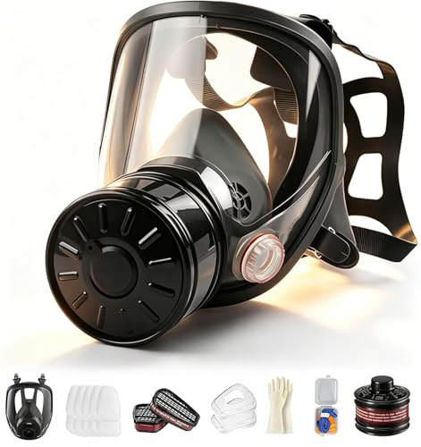 CERKAKITCH Masques à gaz chimiques – Masque respiratoire réutilisable à gaz de survie nucléaire et chimique avec filtre à charbon actif 6001 cn et 40 mm (RM80)