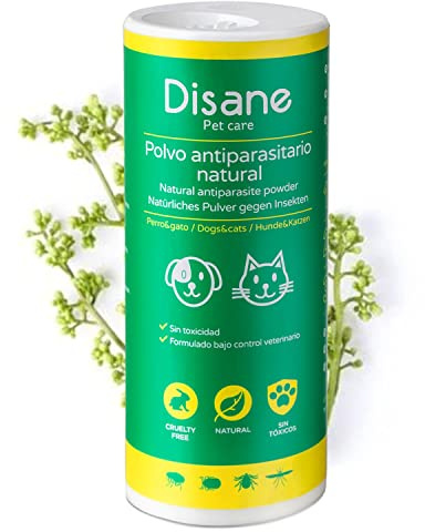 Disane Polvo Antiparasitario para Perros |Repelente de Insectos Natural 250g| Antipulgas en Talco de Fácil Aplicación por el Pelaje y el Entorno del Perro | Protege de Pulgas, Garrapatas y Mosquitos