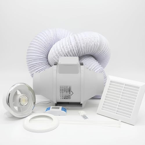 AirTech-UK Bathroom Extractor Fan Kit with LED Light and Adjustable Timer, 2 Speed - 100mm / 4 - Powerful and Whisper Quiet - Flow Max Elite
