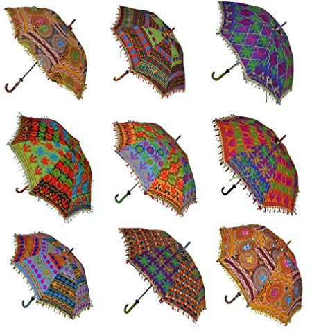 Sophia Art Indian Handmade Cotton Designer Fashion Multicolor Umbrella Embroidery Umbrellas Beach Parasol Sun UV Protection 10pcs