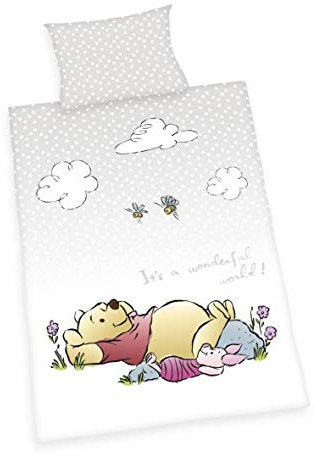 Herding Winnie Puuh Kleinkinder-Bettwäsche-Set, Wendemotiv, Bettbezug 100 x 135 cm, Kopfkissenbezug 40 x 60 cm, Baumwolle/Renforcé