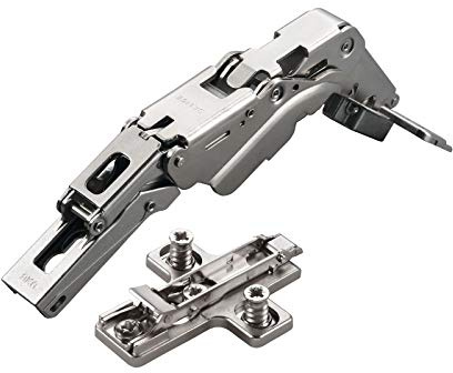 2 x Salice Topfband 155° Serie 200 Bohrbild T52 Eckanschlag | inkl. Kreuz-Montageplatte Höhe 3 mm mit vormontierten Euroschrauben und Exzenterverstellung Schrankscharnier von SOTECH