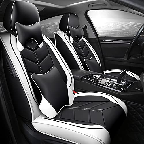 Auto Sitzbezüge Set, Vorn und Hinten 5 Sitze, Kompletter Satz Universal-Ledersitzbezüge für Vier Jahreszeite,Weiß