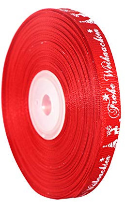 LOOGI 22m Schleifenband 10mm Satinband, Geschenkband Weihnachten Rot Dekoband Weihnachtsband Stoffband mit Frohe Weihnachten