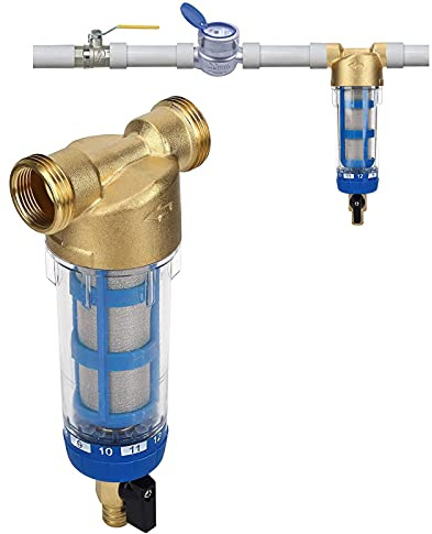 AYNEFY Filtre à Eau Sediment, 50 Microns, Réutilisable, G1 MNPT + G3/4 FNPT, pour Purificateur d'eau Intérieur