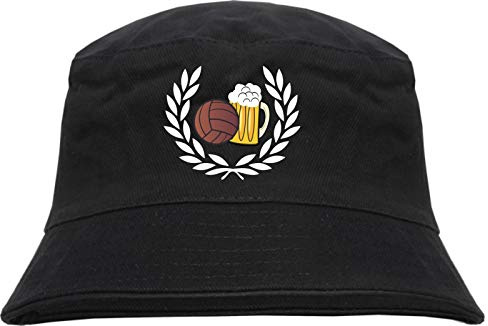 HB-Druck Lorbeerkranz Fussball Bier Fischerhut - Bestickt - Bucket Hat Anglerhut Hut L/XL SchwarzRot