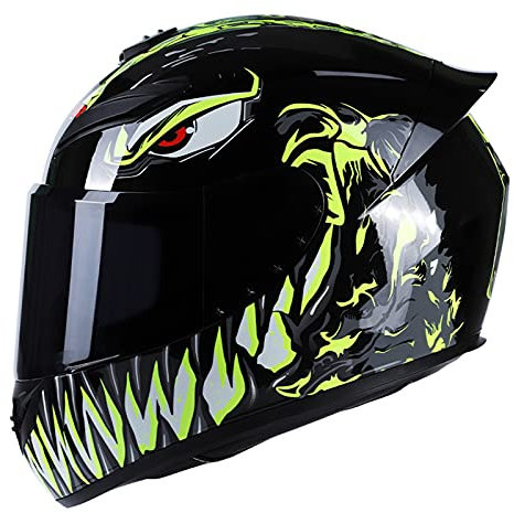 Motorrad Integralhelm,Motorrad Moped Street Bike Racing Casco Moto Helm Mit Extra Getöntem Visier DOT & ECE 22.05 Zugelassene Herren Und Damen Motorradhelme,Venom yellow,XXL