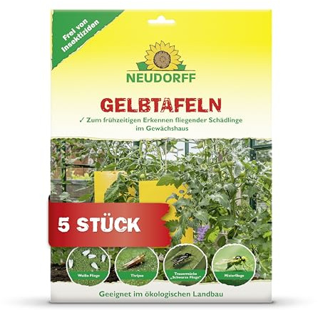 Neudorff Gelbtafeln (großformatig) – Gegen kleine fliegende Schädlinge wie Trauermücken und Weiße Fliegen, insektizid frei, geruchlos, 5 Stück