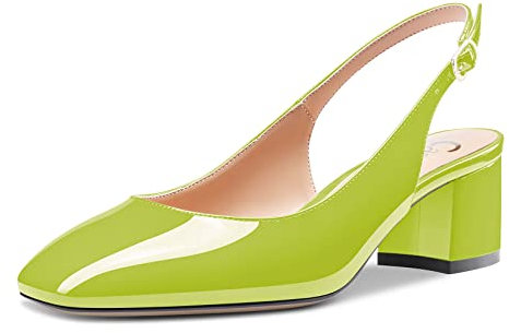 Castamere Donna Chunky Blocco Basso Gattini Tacco Heel Chiusa Quadrata Punta Slingback Pumps Clear Cute Dress Slip-on Sandali 5 CM Heels Verde Lime 39 EU