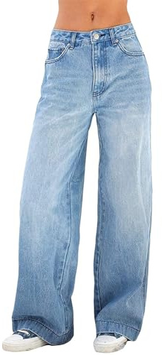 Awayhall Women Wide Leg Jeans Gothic Baggy Denim Pants High Waist Punk Loose Straight Trousers and Girl Streetwear