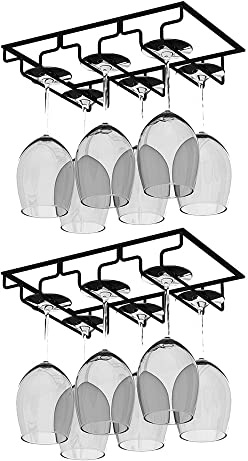AcornFort W-601 2 Packs 3 Slots 6 Cups Metal Black Under Cabinet Hanging Wine Champagne Glass Goblets Stemware Rack Holder