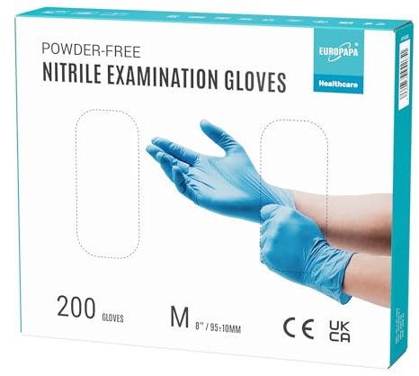 EUROPAPA® 200 guanti usa e getta in nitrile senza polvere EN455 EN374, guanti monouso senza lattice, taglie S, M, L & XL disponibili (M, Blu)