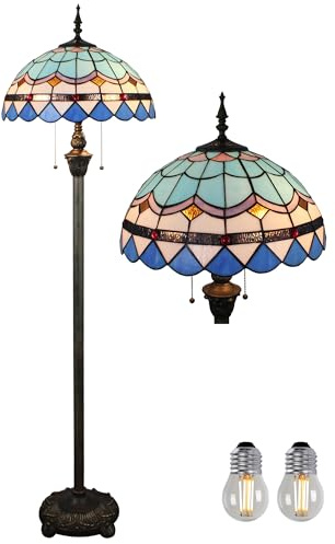 Kinbolas Tiffany Style 16 Zoll Stehlampe Retro Feder Mittelmeer Buntglas Lampenschirm leselampe Vintage stehende lampe Boho Art Deko Schlafzimmer Wohnzimmer standleuchte- Pedal Switch(Color:C-5)