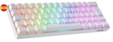 Geeky GK61 60% | Hot Swappable Teclado Mecánico de Juego | 62 Teclas Multicolor RGB LED Retroiluminado para Gaming PC/Mac | ISO ES Teclado Español + LATAM (Blanco, Mechanical Black)