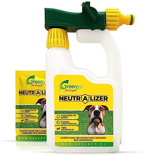 Greenyp Neutralizer – protegge il prato dalle macchie di urina del cane, neutralizza l'urina grazie ai microrganismi efficaci, attivatore organico al 100% per prato, tanica con 2 x 12 g per ogni 600