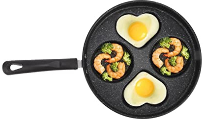 Cyrank 4 Cup Egg Frying Pan, Heart Shaped Egg Cooker Pan Circle Omelette Pan Nonstick Iron Breakfast Cooker Pan Egg Skillet Non-Stick Frying Pan Steak Pan for Pancake Burger