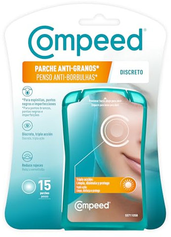 COMPEED Parche Anti-Granos, Tratamiento Acné, Uso Diurno Limpia, Disimula y Protege, 15 uds.
