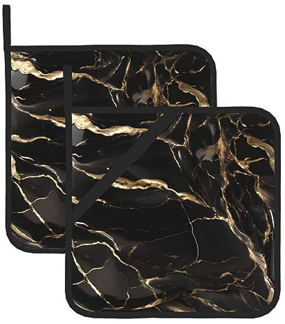 Set di 2 presine in marmo nero e oro, antiscivolo, per presine da cucina, cottura al forno, barbecue, grigliate