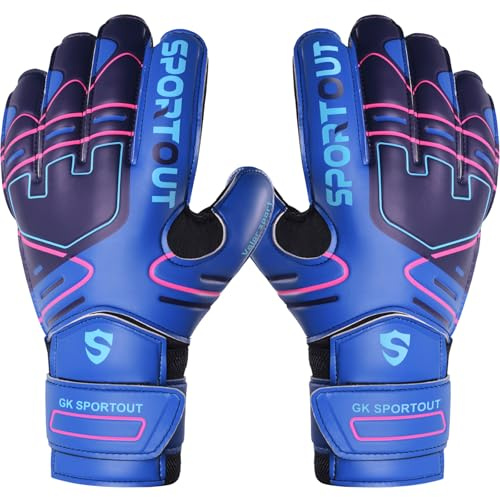 Sportout Torwarthandschuhe, Torwarthandschuhe Kinder,Herren mit rutschfeste 4mm Latex, Torwart Handschuhe für Kinder,Fußballhandschuhe mit Fingersave,Erwachsene und Jugendliche (Dark Bluer, 5)