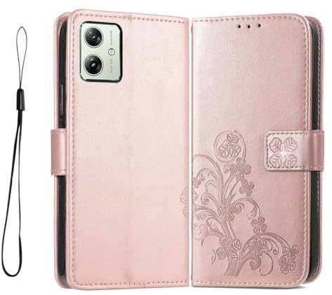GOKEN Funda para Motorola Moto G54 5G, Leather Folio Carcasa con Billetera con Magnético, Relieve Dibujo, TPU PU Cuero FILP Case Cover con Soporte/Tapa Tarjetas, OroRosa