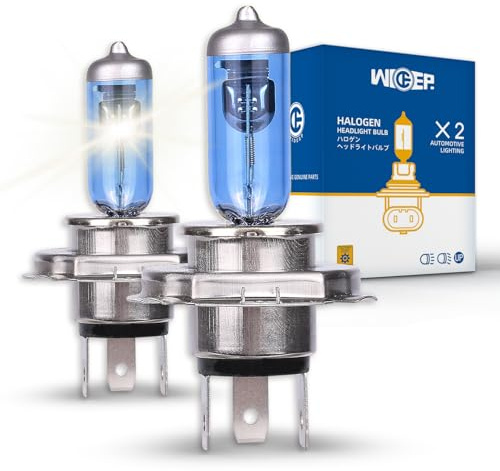 wideep H4/9003/HB2 Halogen Headlight Bulbs, Standard 55W/60W High and Low Beam Replacement Bulbs, DC 12V 5000K White Headlamp, Pack of 2