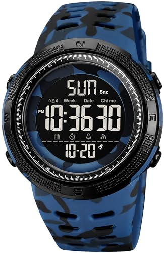 findtime Armbanduhr Herren Digital Uhr Senioren Große Zahlen 50M Wasserdicht Militär Uhr Digital Sportuhr Camouflage Herrenuhr mit Wecker Coutdown Datum 12/24H LED Armbanduhren Männer