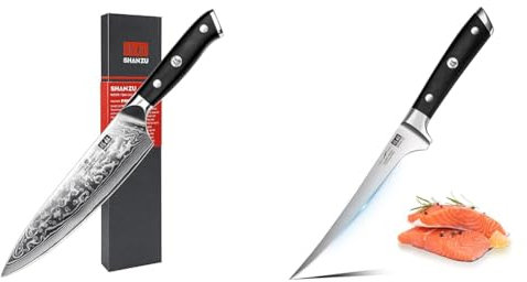 SHAN ZU Damastmesser Kochmesser 67 Schichten Damaststahl Küchenmesser mit G10 Griff 20CM - PRO Series & Filetiermesser 7 Zoll - Randentbeinung von Fisch und Fleisch, professionelles Fischmesser